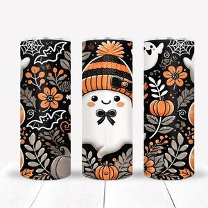 Cute Ghost Tumbler Drinkware Set, Bottle, Travel Tea Coffee Mug, Halloween